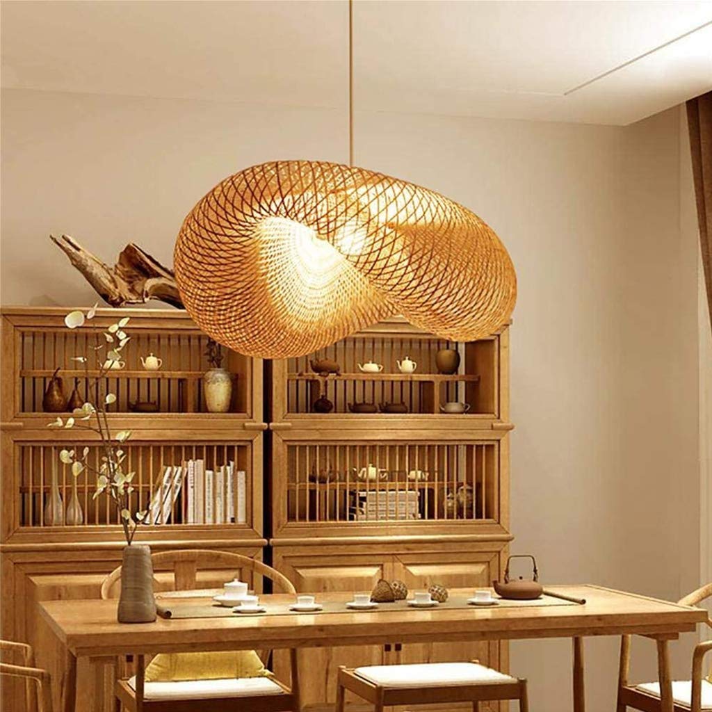 E27 Lampada A Sospensione Vintage Luci Pendenti Cappello Di Paglia Lampadario Retro Plafoniera in Bambù Intrecciato Rattan Regolabile in Altezza Ristorante Ufficio Illuminazione,80cm