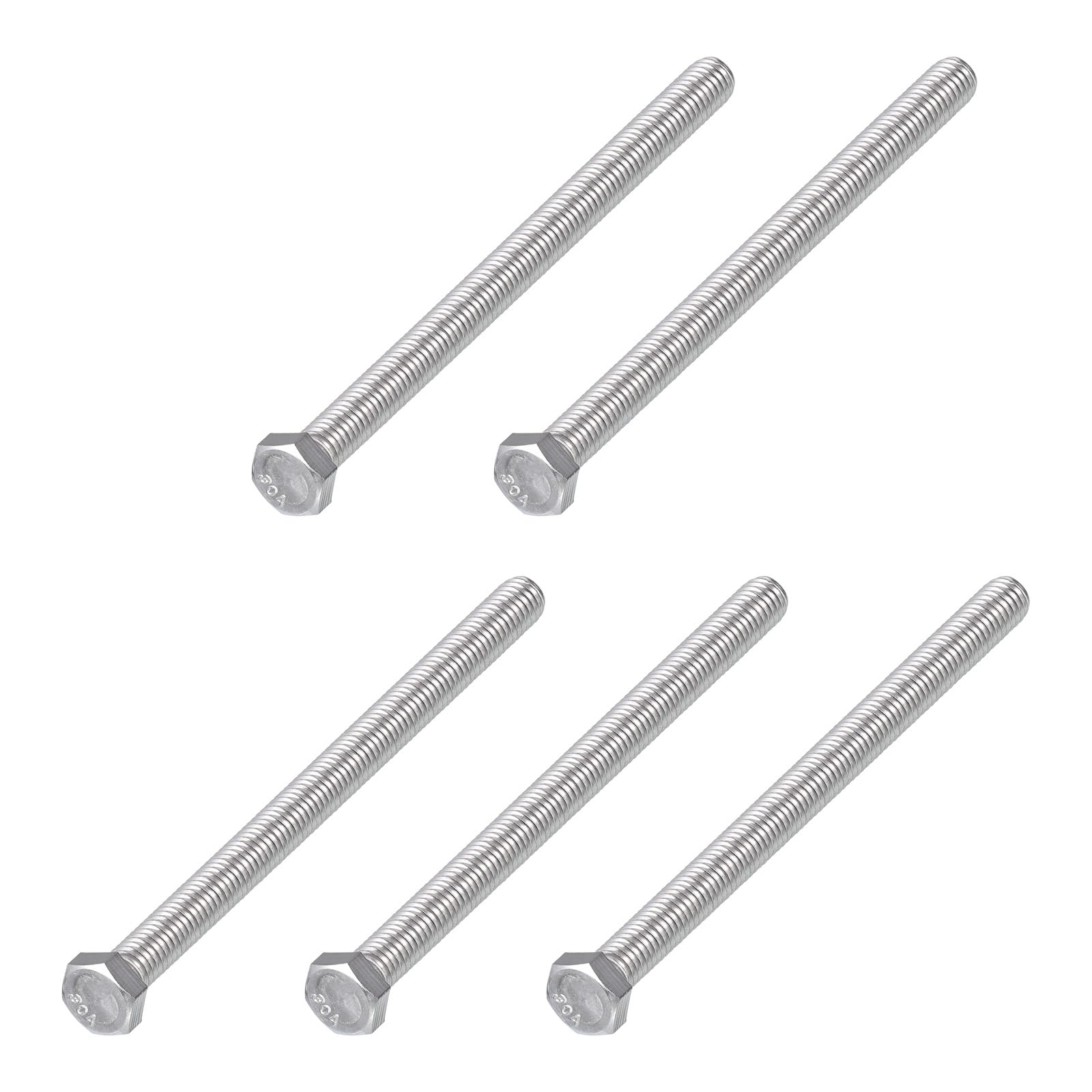 METALLIXITY Hex Head Bolts (3/8-16 x 6") 5Pcs, 304 Stainless Steel 18-8, Fully Threaded, External Hex Drive, Plain Finish