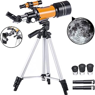 Kids Beginners Telescope, 70mm Aperture 300mm AZ Mount Astronomical Refracting Telescope for Kids Beginners, with Adjustable Tripod and Phone Adapter to Observe Moon and Planet