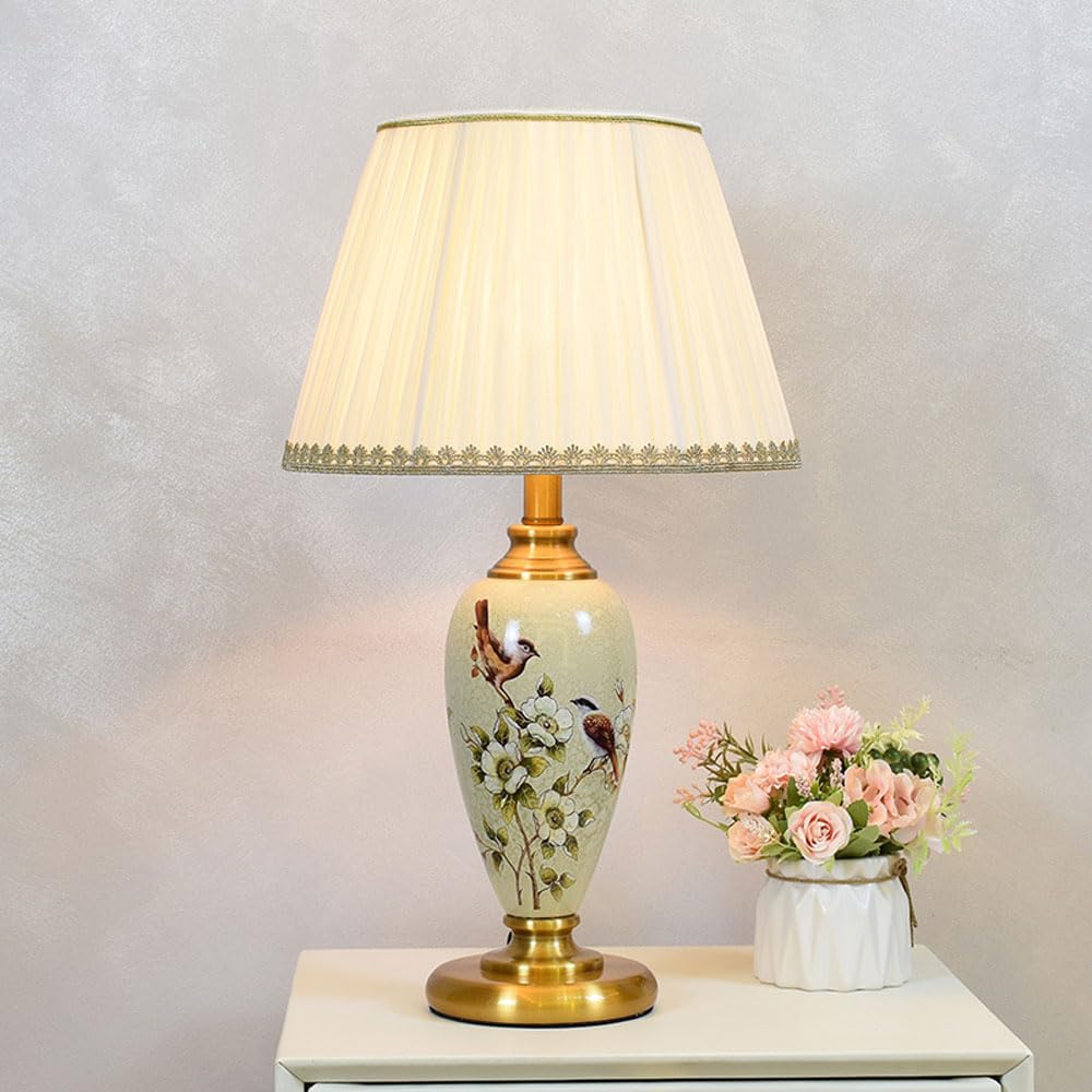 asdchZen 22.5 Inch Table Lamp, Ceramic Nightstand Lamps With Push Button Switch, Bedside Lamp With E26 Base & Fabric Lampshade, Modern Table Tall Lamps For Bedroom Living Room Ent,C