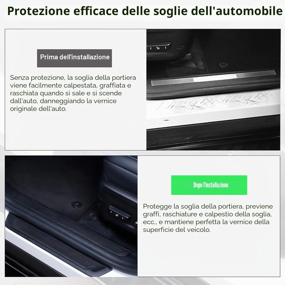 4 Pezzi Battitacco Auto,protezione battitacco auto,Battitacco Adesivi Soglie Porte,Battitacco Auto Universale,per la porta anteriore/posteriore dell'auto (Nero)