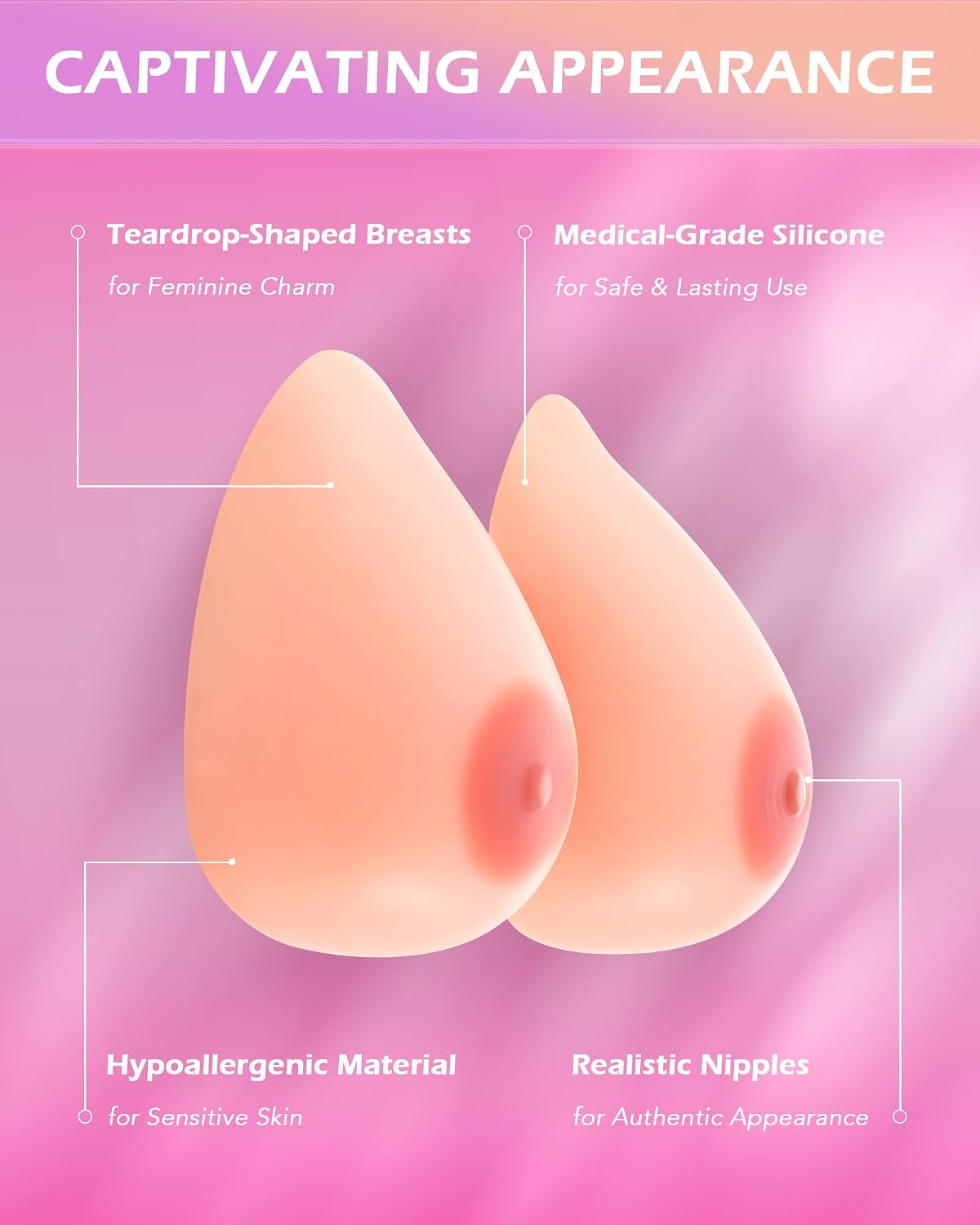 Y-NOT Silicone Breast Forms, Self-Adhesive Fake Boobs with Medical Grade Silicone, Fake Boobs, 1800g F Cup, Nude