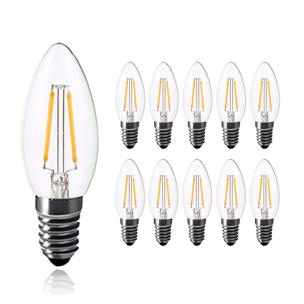 Chao Zan E14 LED Candle Light Bulb, C35 No Dimmable Warm White 2700-3000K 2W LED Filament Bulb, 20-25W Incandescent Equivalent, Small Edison Screw Lamp, 10 Pack