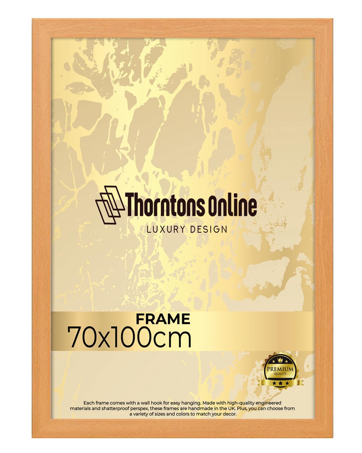 Thorntons Online Beech Poster Frame - 70X100 Cm Mdf Backing With Both Ways Hanging Hooks |Picture Photo Frame 100X70cm |Acrylic Front | Home & Office Decor