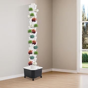Hydroponics Tower Indoor Growing System,12-Tier 60-Hole Vertical Garden Planter,Herb Garden Kit with 6.6Gal Water Tank,Automatic Water Circulation Pump for Gardening Lover (White)