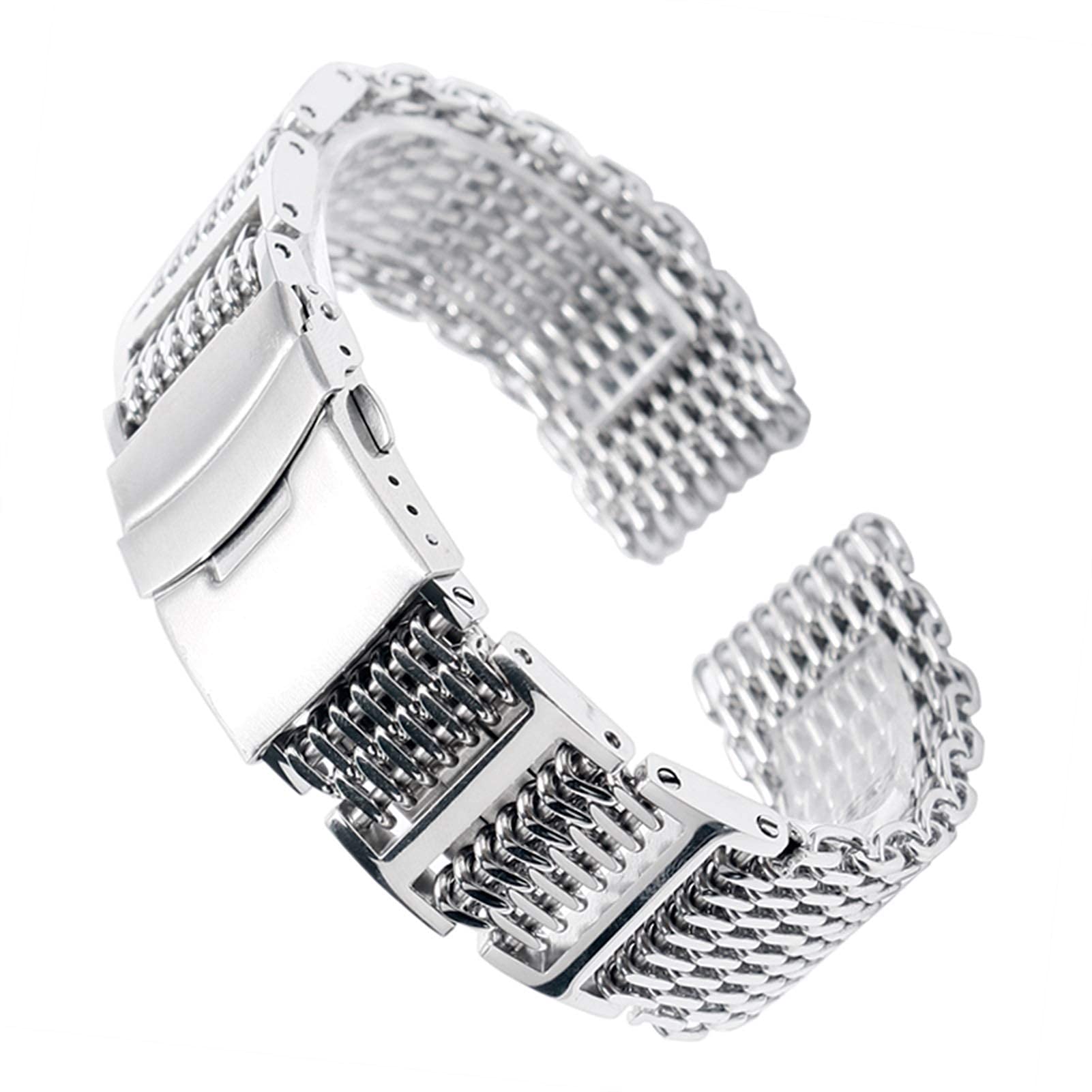 Cinturino per Orologio, Cinturino di Ricambio in Acciaio Inossidabile Argento con Maglie da 20/22/24 mm. Bracciale con Chiusura Pieghevole