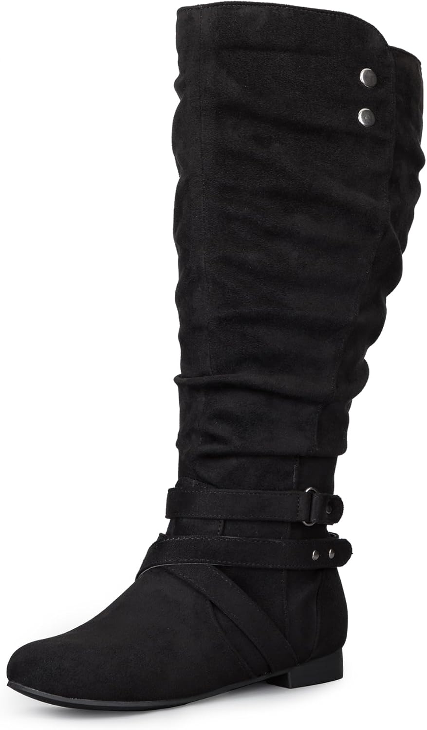 mysoft Women's Wide/Extra Wide Calf Knee High Boots Flat Wide Width Tall Boots with Side Zippers 7.5 Wide Black Wide Calf