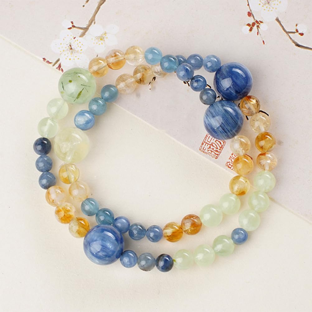 Bracciale in Cristallo Naturale di cianite e citrino – Gioielli con Perline di Pietre preziose Blu e Gialle per Comunicazione, abbondanza ed energia positiva, Regalo Elastico