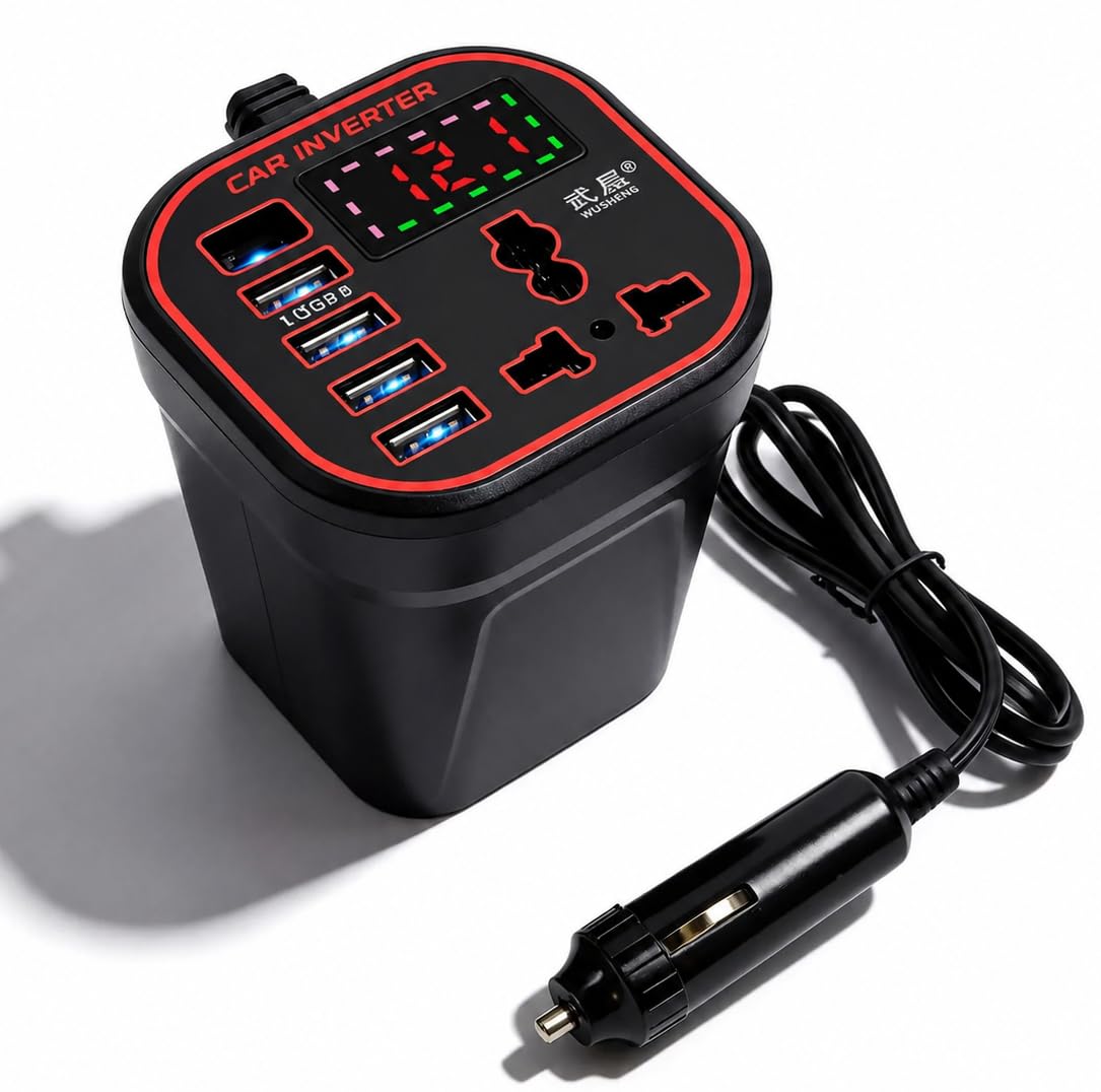 fire turtle 200w car power inverter 12v dc to 220v ac converter with 2 usb ports, usb-c 30w pd, 2 ac universal sockets fast car charger for laptop mobile phone