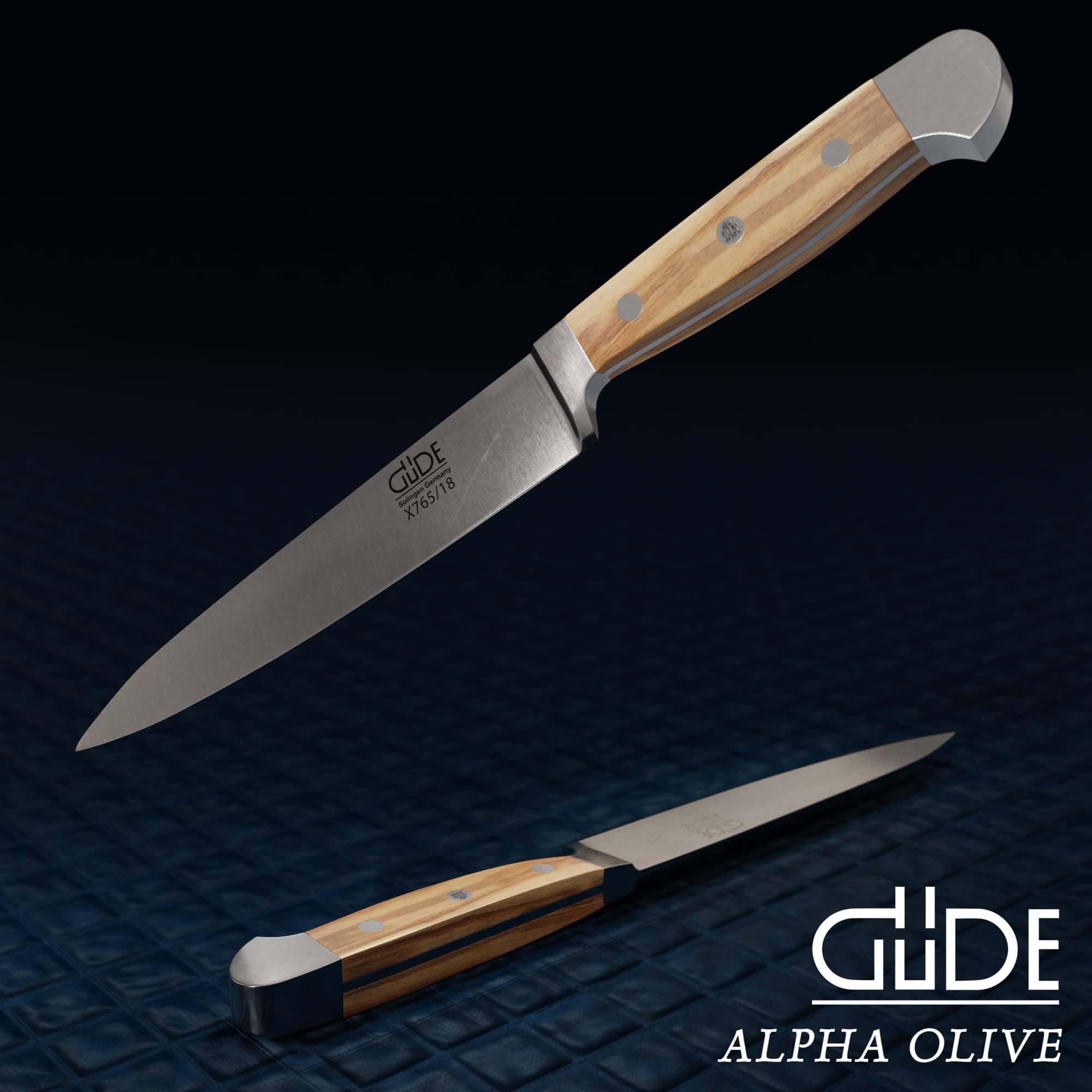 GÜDE Solingen - Filiermesser geschmiedet, 18 cm, Olivenholz, ALPHA OLIVE, Doppelkropf, Handmade Germany