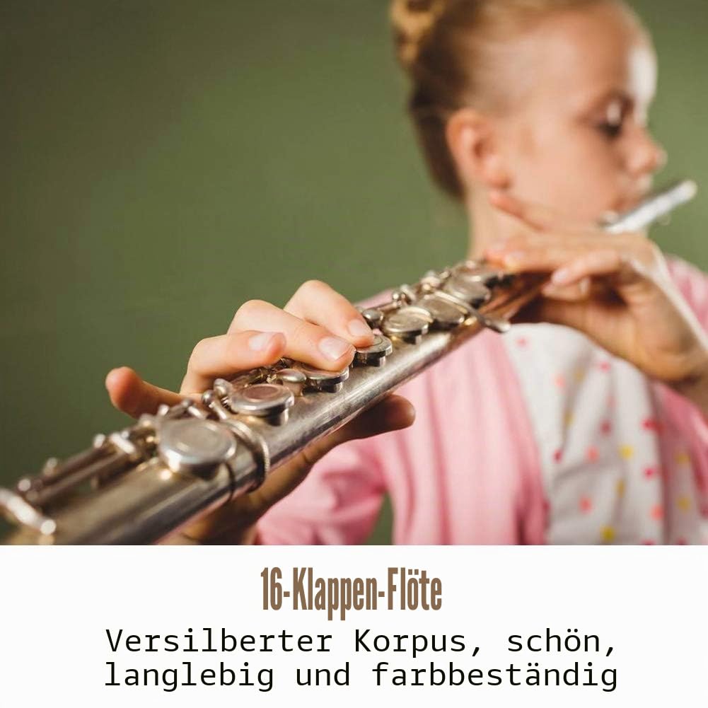 C Flöte 16 geschlossen Löcher Querflöte, 16 Löcher C Tonart Holzblasinstrument mit Korkfett Reinigungstuch Stock Lederbox
