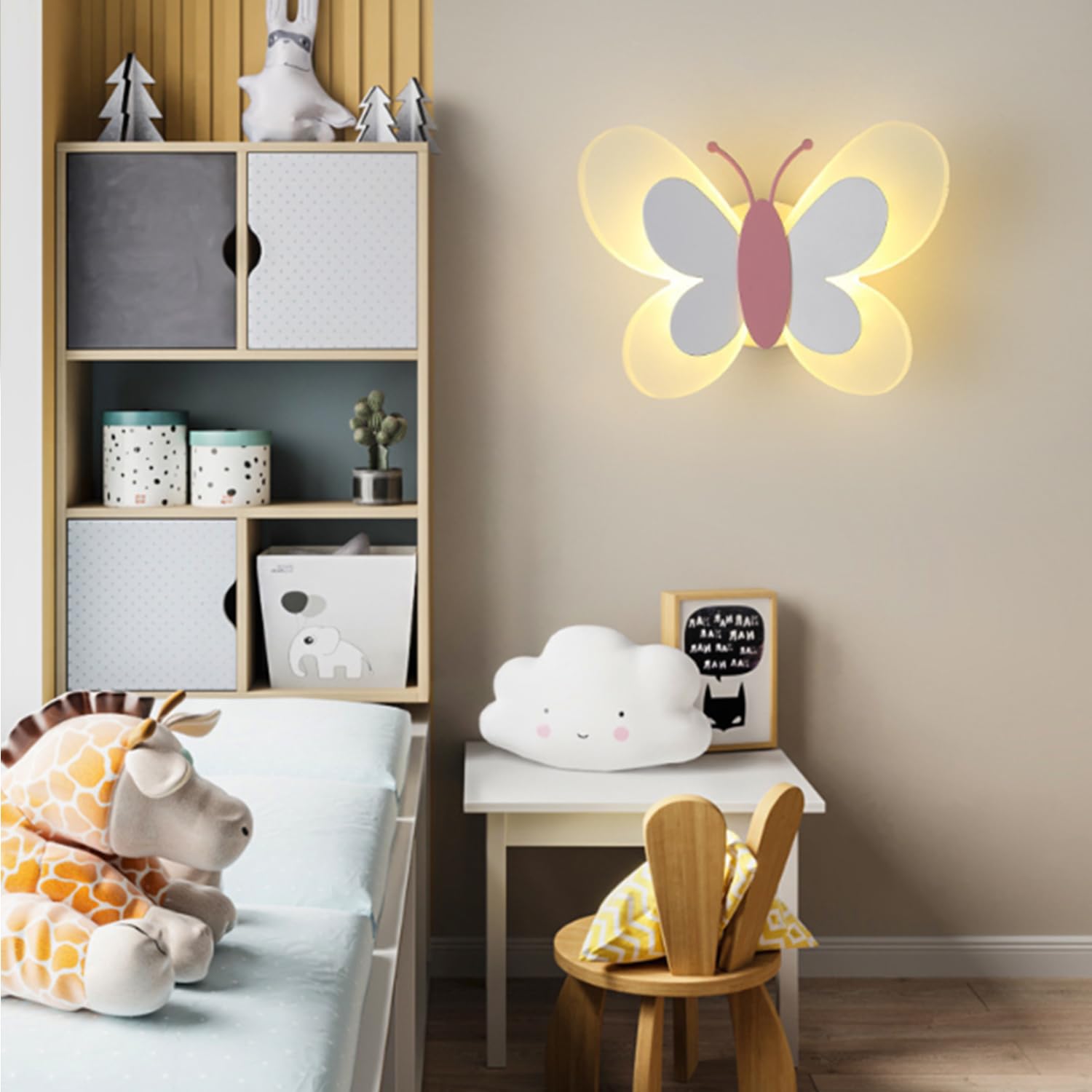 Applique Murale LED 16W Lampe Murale Créative Papillon Appliques Moderne Lumière Chaude Acrylique Veilleuse Chevet pour Chambre Enfant Couloir Escalier