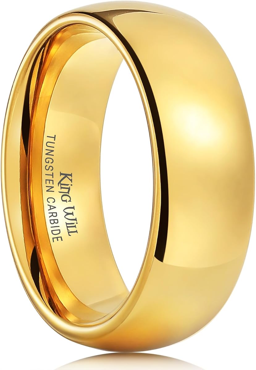 Anillo de carburo de tungsteno para hombre y mujer, chapado en oro de 24 quilates, chapado en oro rosa, acabado pulido en forma de cúpula