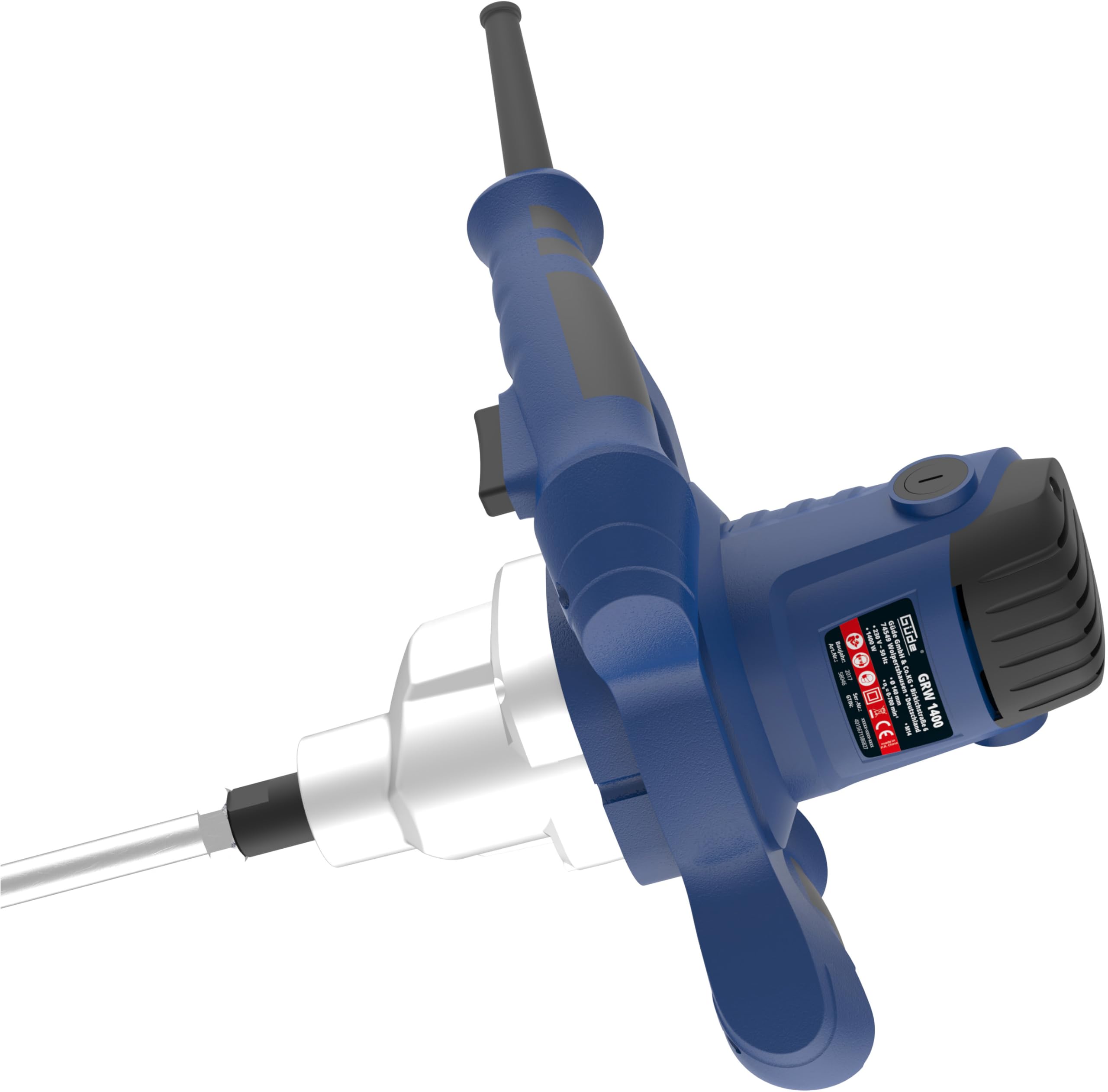 Güde Rührwerk GRW 1400 (1400 W, stufenlose elektronische Drehzahlregulierung im Griff 0-760 1/min, Metallgetriebe, ergonomisch, Rühreraufnahme M14, Rührer ø 140 mm für pulverförmige Bauwerkstoffe)