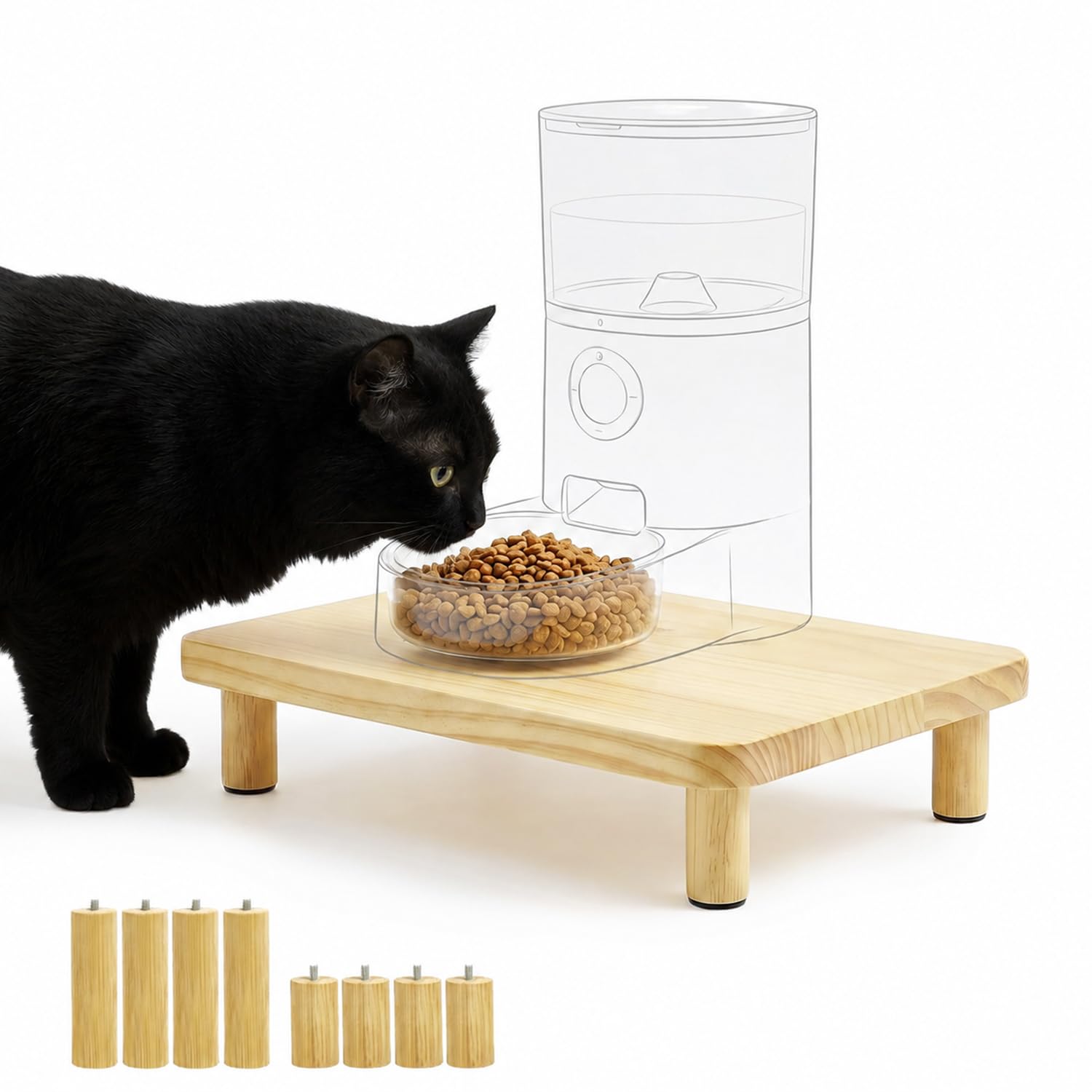 Elevated Cat Food Stand for Automatic Feeders, 13.5 x 7.8, 1 Pack | Adjustable to 2.4" or…