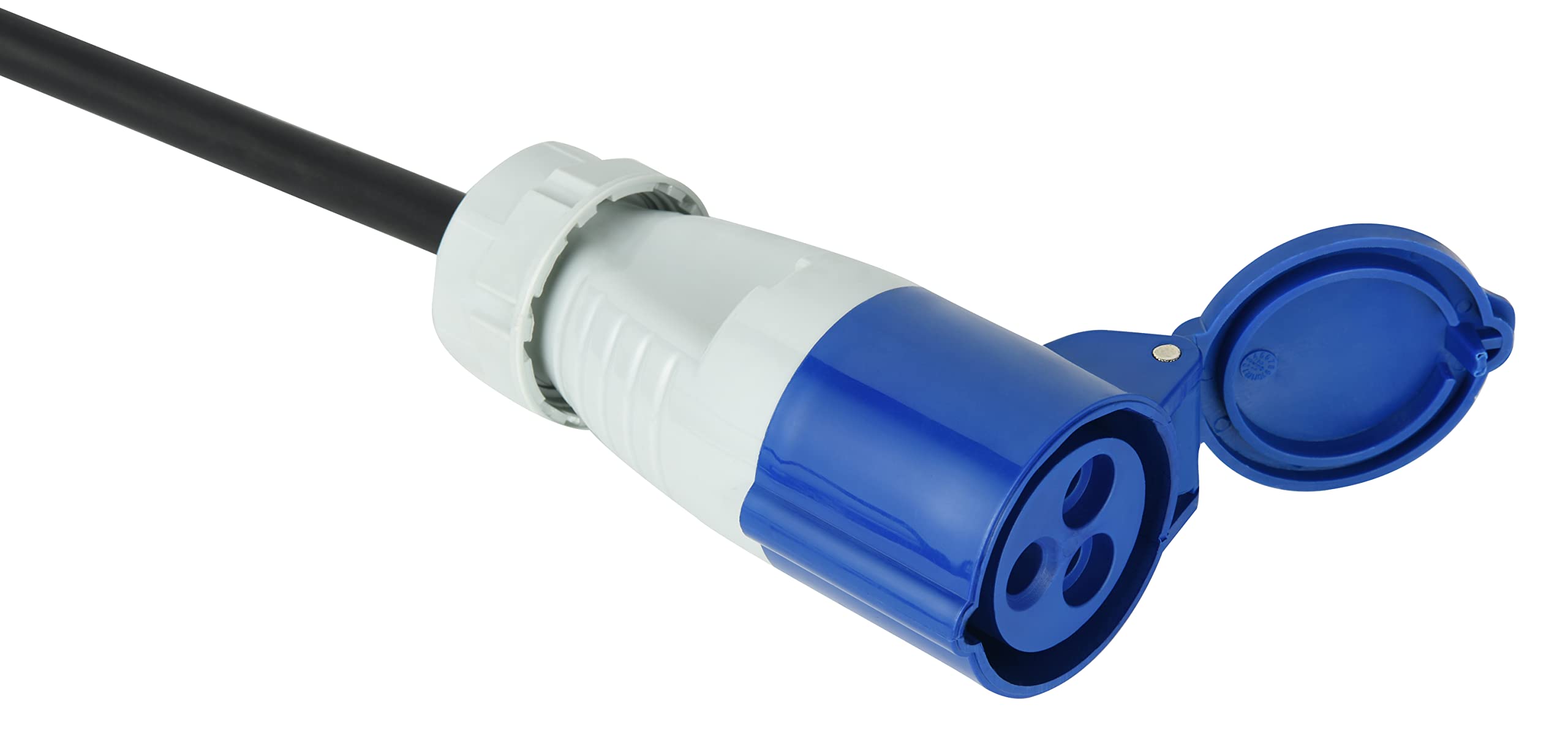 Electraline 46152 Câble d'alimentation pour caravane, Splitter à 3 voies avec 2 prises Schuko + 1 prise CEE, Fiche CEE pour usage extérieur IP44, câble en caoutchouc H07RN-F 3G1.5 mm, longueur 1.5 M