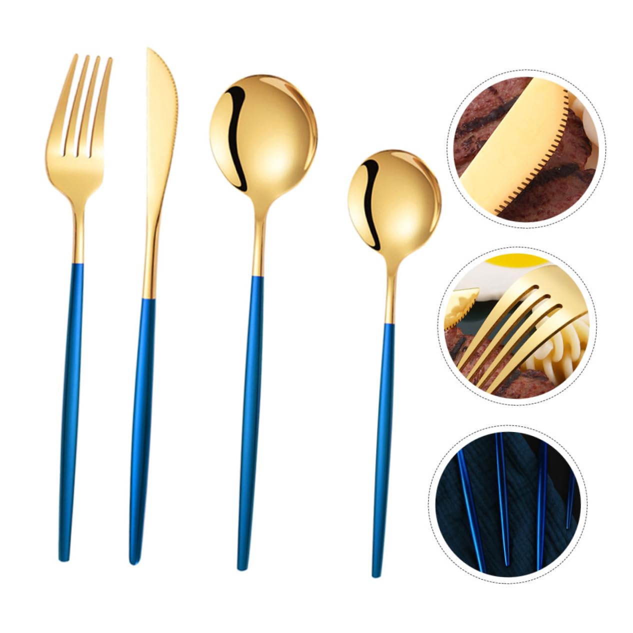 Juego de Cubiertos de Acero Inoxidable 1 Set, Tenedor de Cena | Diseño Clásico Moderno, Azul y Dorado, Uso en Boda y Celebraciones, Agarre Firme y Limpieza Fácil