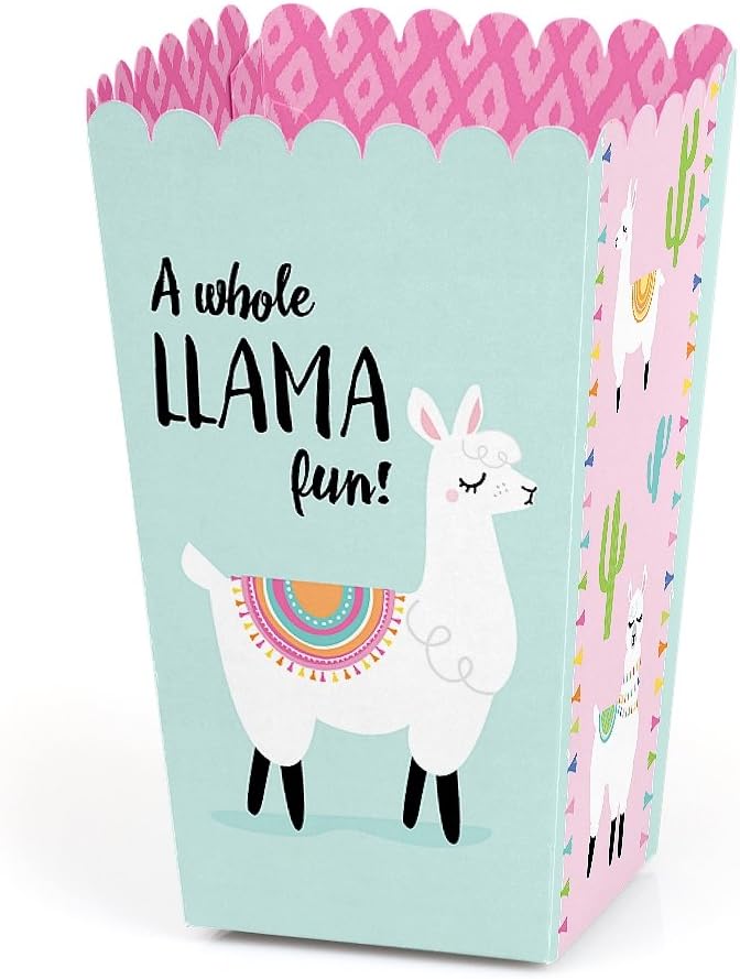 Whole Llama Fun Popcorn Boxes - Birthday Party Treat Boxes - 12 Ct | Treat Box for Snacks, Candy, Small Party Favors, Birthday or Baby Shower Party Supplies, Heavy-duty Cardstock, USA-made