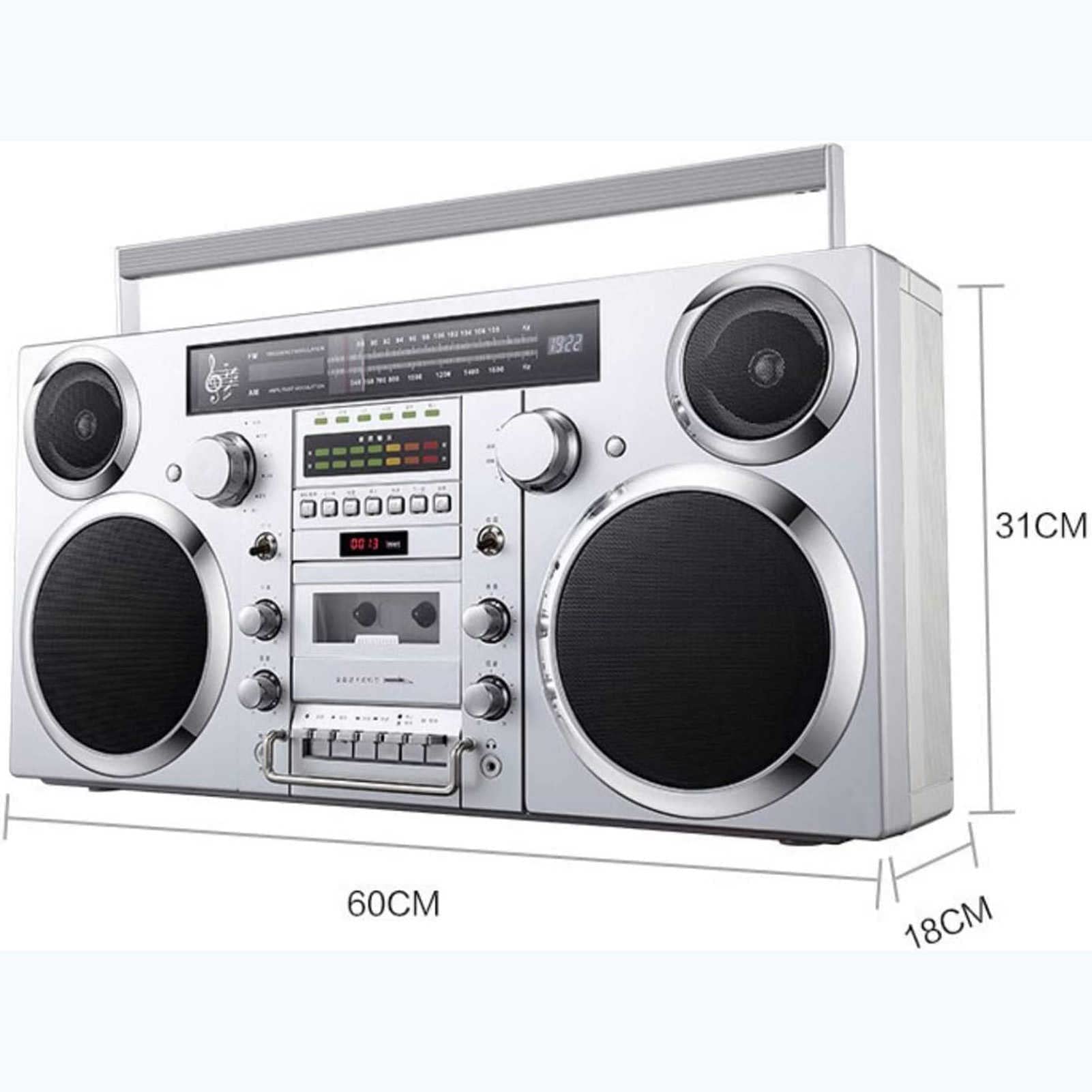 Retro Trend - Reproductor de CD inalámbrico + altavoz Boombox de casete | Bluetooth 5.0 para conexión rápida radio AM/FM y reproducción SD/AUX/USB, salida de auriculares con un solo toque, grabación
