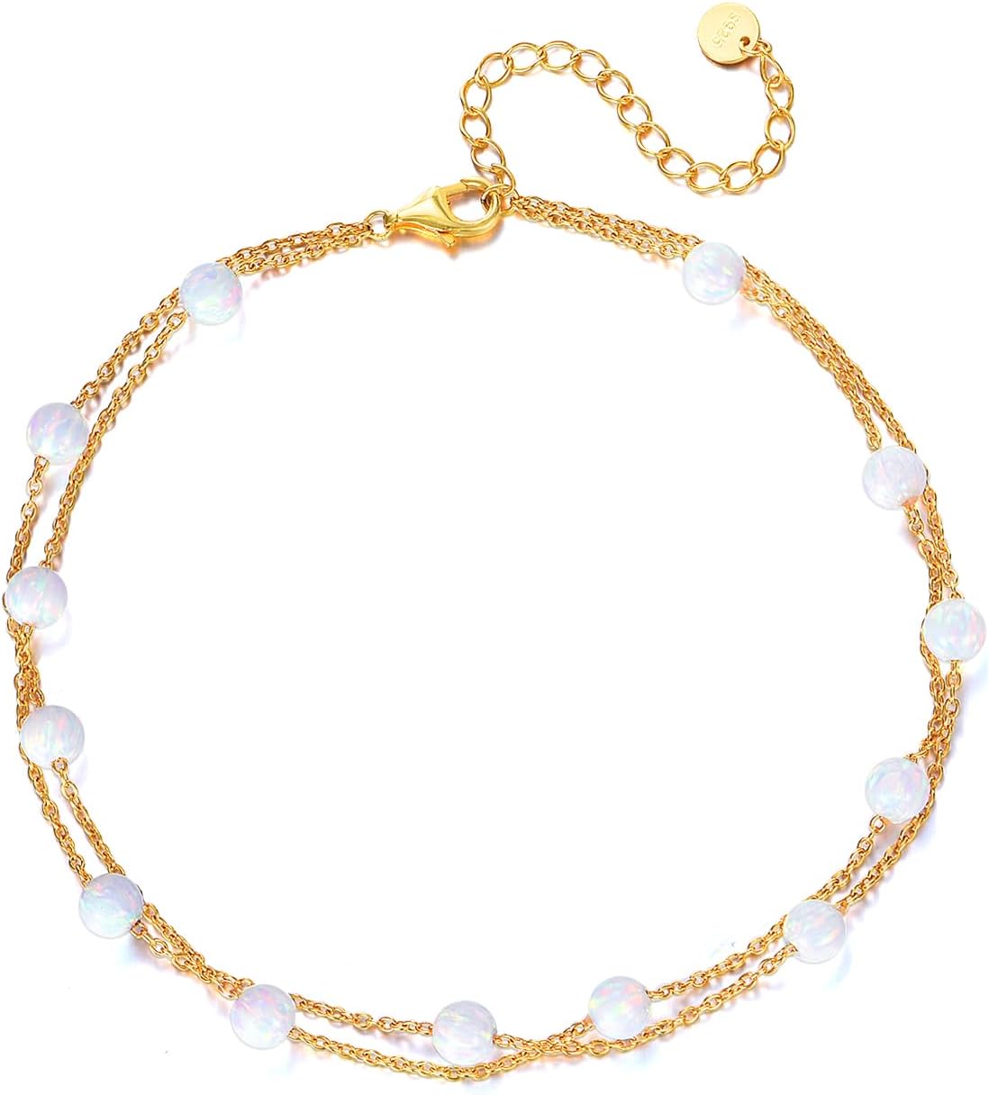 LUHE Opal Anklet Sterling Silver White Opal Jewelry Women's Gifts Minimalism