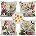Cirzone wasserdichte Kissenbezug 4 Stück 45 x 45 cm Dekorative Outdoor Kissen Wasserfest Atmungsaktiv Vintage Rote Blume Kissenbezug Werden für Sofakissen Garten Outdoor