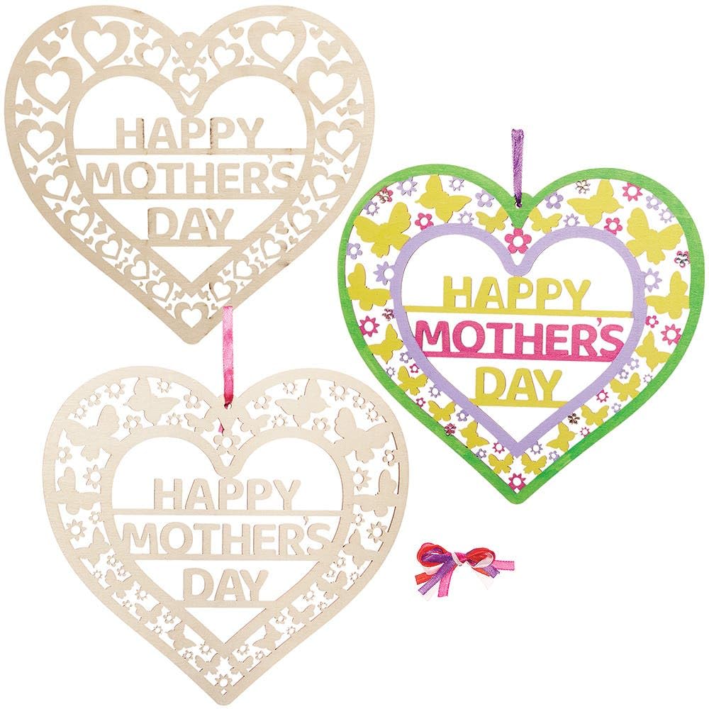 Baker Ross FX508 Mothers Day Wooden Filigree Wreaths - Pack of 4, Wood Craft Kits for Kids to Paint