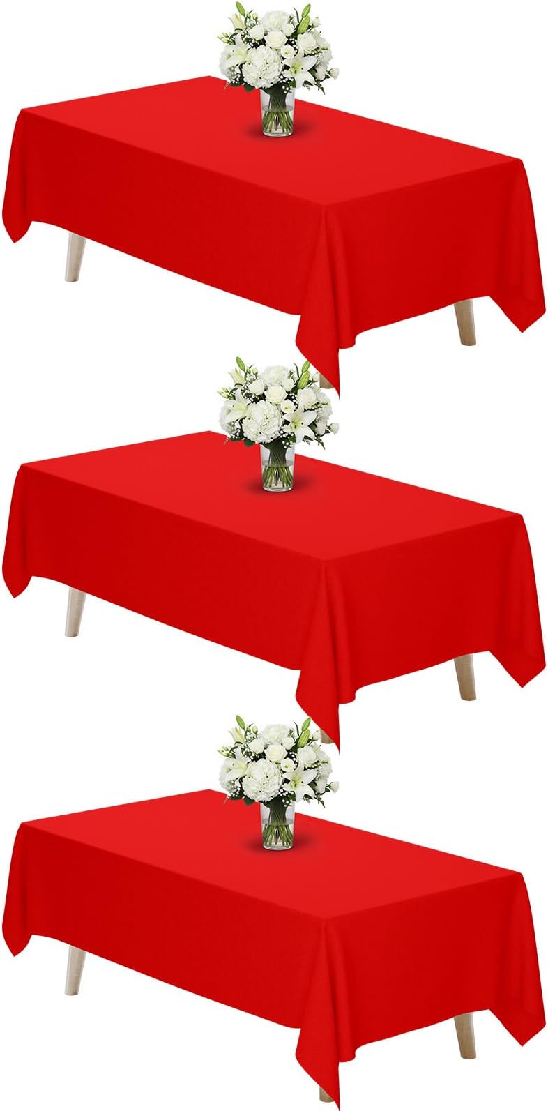 Red Tablecloth Rectangle 60 x 102 Inch, 3 Pack 6ft Polyester Fabric Table Cloths Rectangular Table Covers for Party, Banquet, Dining, Birthday, Wedding