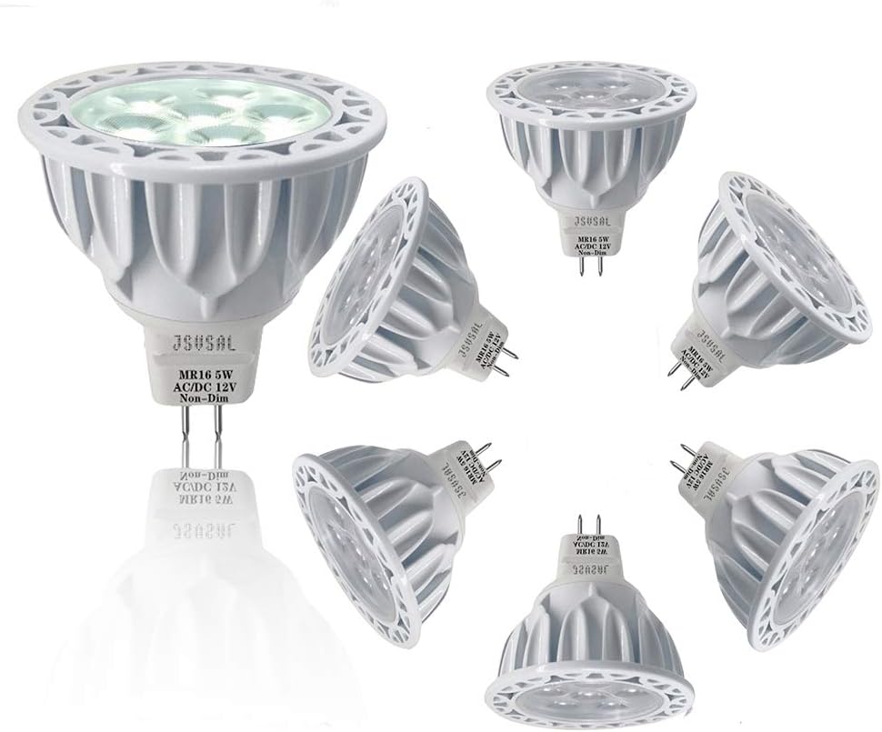 MR16 Led Bulbs 5W Replace 35W 50W Halogen Equivalent,Daylight White 5000K,12V Low Voltage MR16 GU5.3 Spotlight Bulb for Outdoor Landscape Flood Track Lighting,40 Deg,Not Dimmable,6-Pack