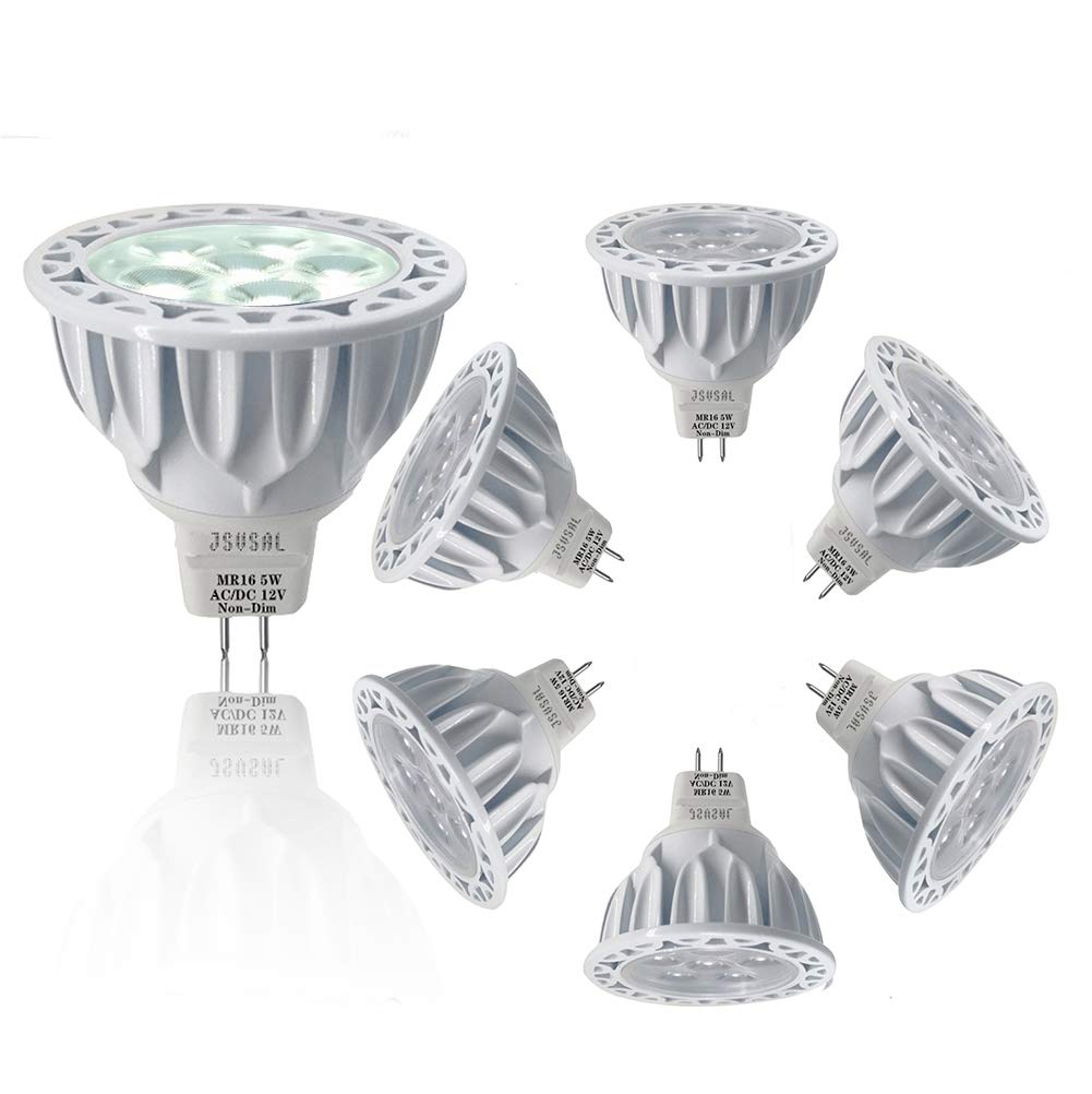 (6 paquetes no regulables, MR16, bombillas LED, 5 W, 50 W, 50 W, equivalente, Daylight White 5000 K, 12 V, bajo voltaje, MR16, GU5.3, bombilla para exteriores Landscape Flood Track Lighting,650