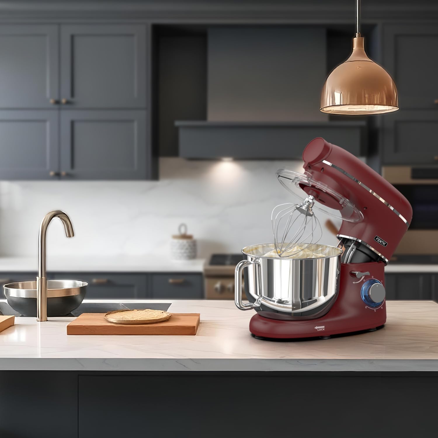 Planetarna mikser z maszyną do makaronu - 2000 W, robot kuchenny z maszyną do świeżego makaronu, maszynka do makaronu, 6,2 l, miska ze stali nierdzewnej (czerwona)