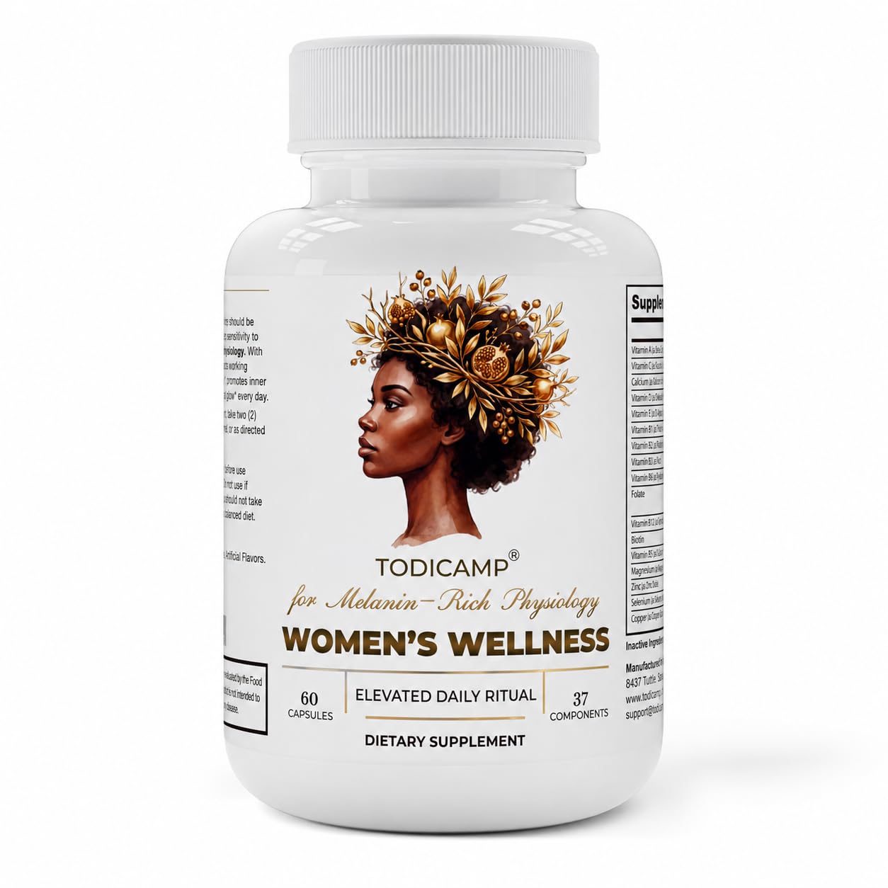 TODICAMP Women's Wellness Formula with 37 Active Ingredients for Melanin-Rich Daily Multivitamin for Women Hormone Balance, Energy Vitamins for Women, Biotin Supplement for Hair Skin & Nails