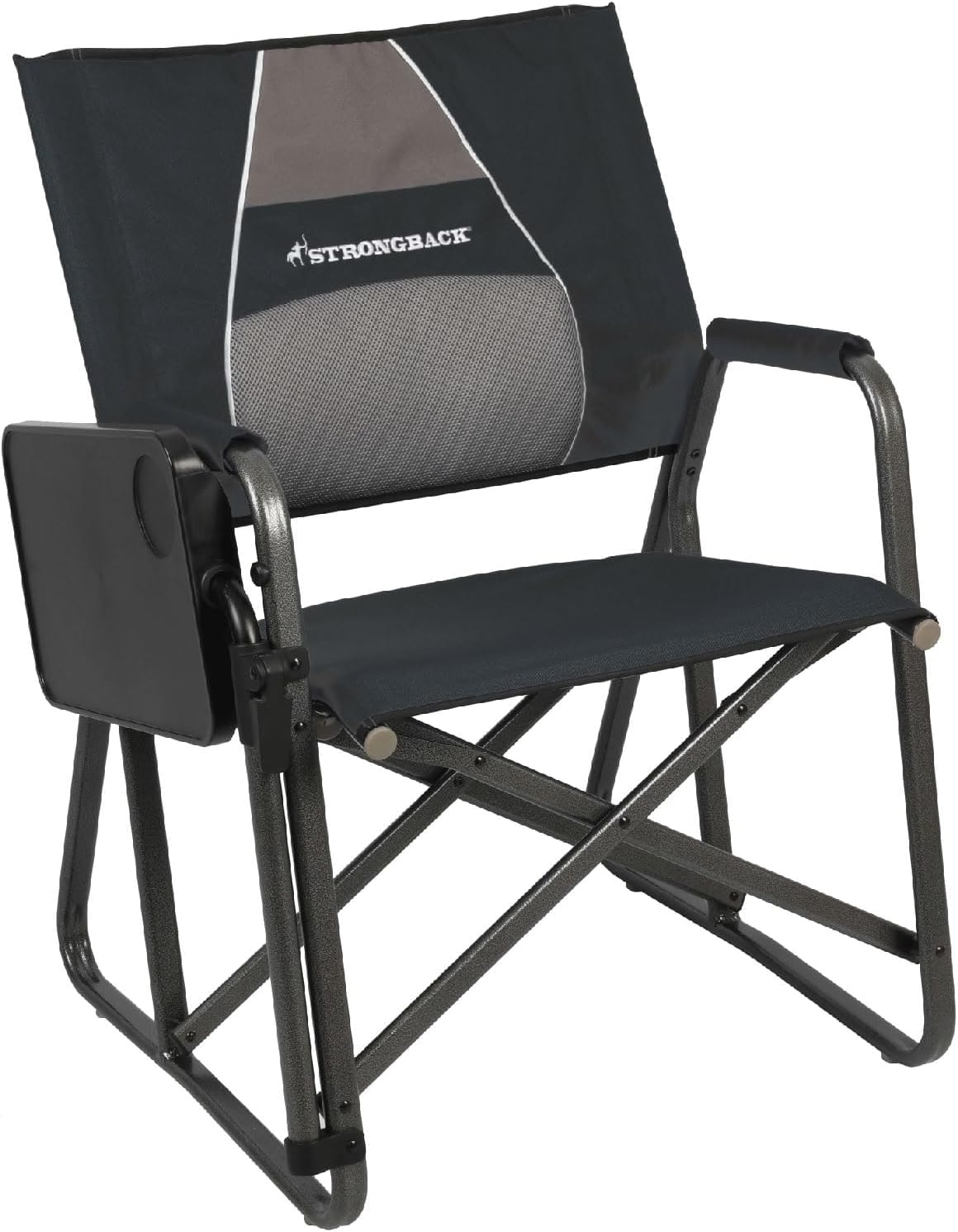 STRONGBACK Outdoor Chair Director Portable Camping Chair with Lumbar Support and Side Table - Heavy-Duty Foldable Chair - Black