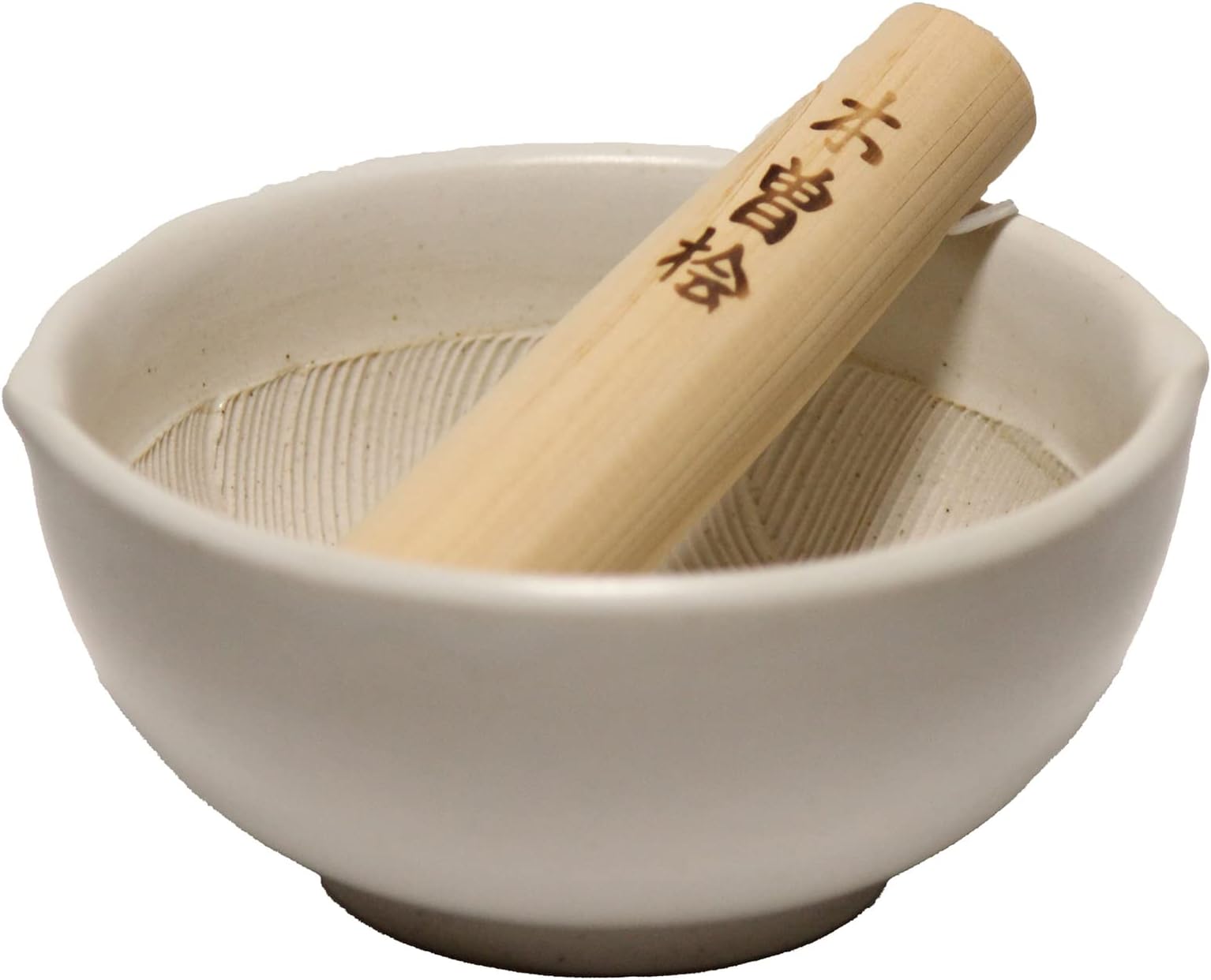 Made in Japan Ripple Ridge Mortar and Pestle (uribachi and Surikogi Set Small 4.92Inches for Both Right and Left Handed Ivory Authentic Mino Ware Pottery M87853