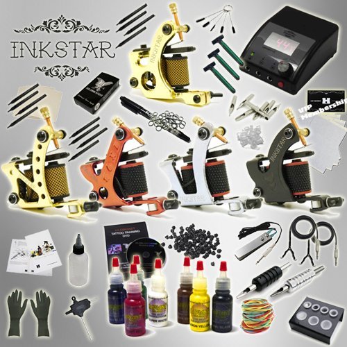 Tattoo Kit w/Traditional Coil Tattoo Machines TKI5CRC7 Professional Hand Tuned Liner Shader - 8/10 Wrap Coils, Digital Power Supply, Crash Course Book, 2 Training Video Courses & More