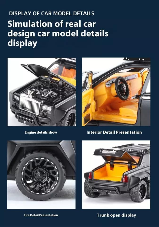 Image of Invite Enterprise 1:32 Rolls-Royce Phantom 6x6 Alloy Pickup Diecast Model Car - Sound & Light Gift, Rolls-Royce Phantom Model Car 1 /32 Scale Toy Cars Diecast Vehicle Boy Kid Gifts, Black