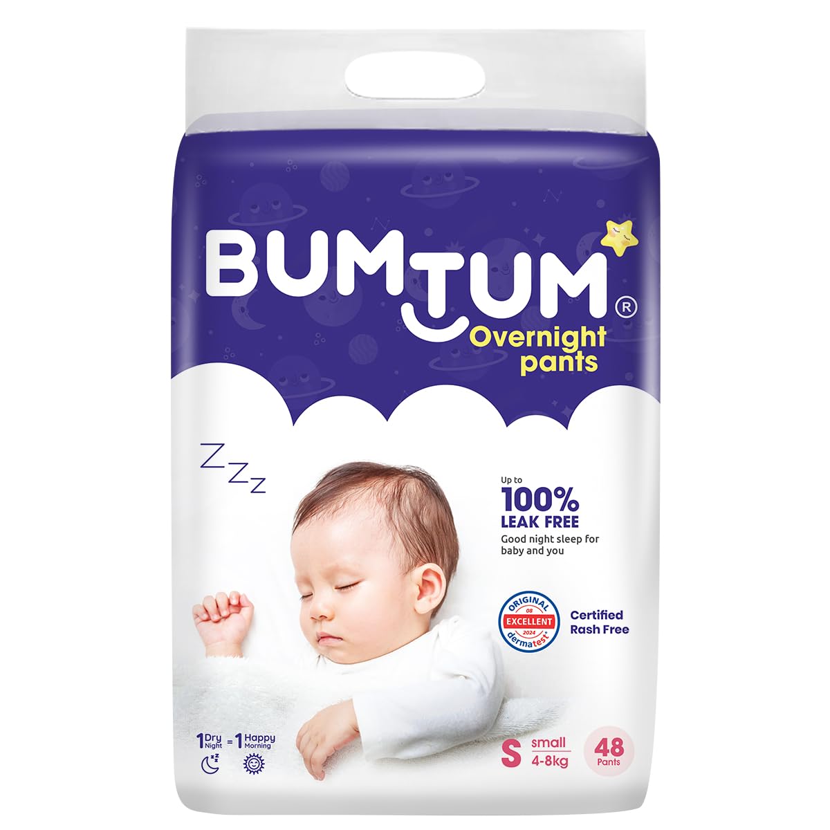 Bumtum Baby Overnight Diaper Pants - Size S (4-8 kg), 48 Count | All night Absorption with Pillow Soft Comfort | No Leak | 100% Rashfree | With soothing Chamomile Microbial Layer | Pack of 1-image-10