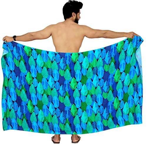 HAPPY BAY Men's Summer Long Vacation Sarong Beachwear Holidays Wrap Lava Lava Beach Cover Up Sarongs for Men One Size Admiral, Leaves4