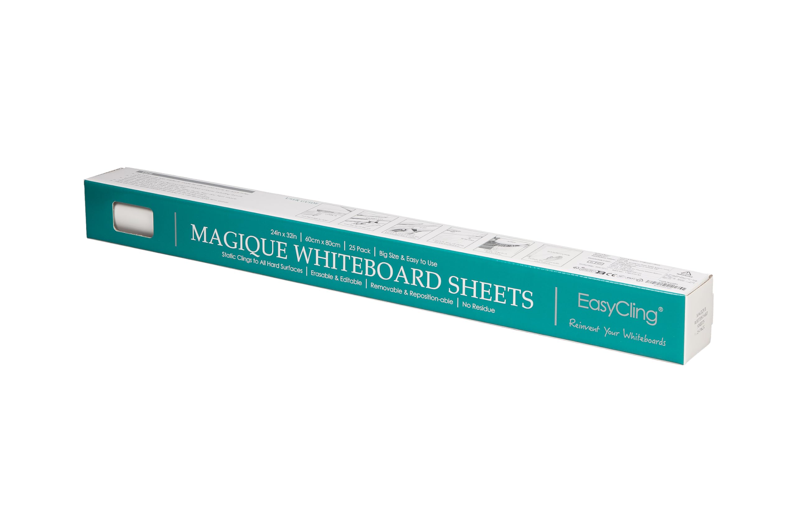 Magique Film autocollant pour tableau blanc – Film électrostatique avec 25 feuilles et 1 marqueur pour tableau blanc, pour toutes les surfaces dures, adhère sans colle ni aimants, 60 cm x