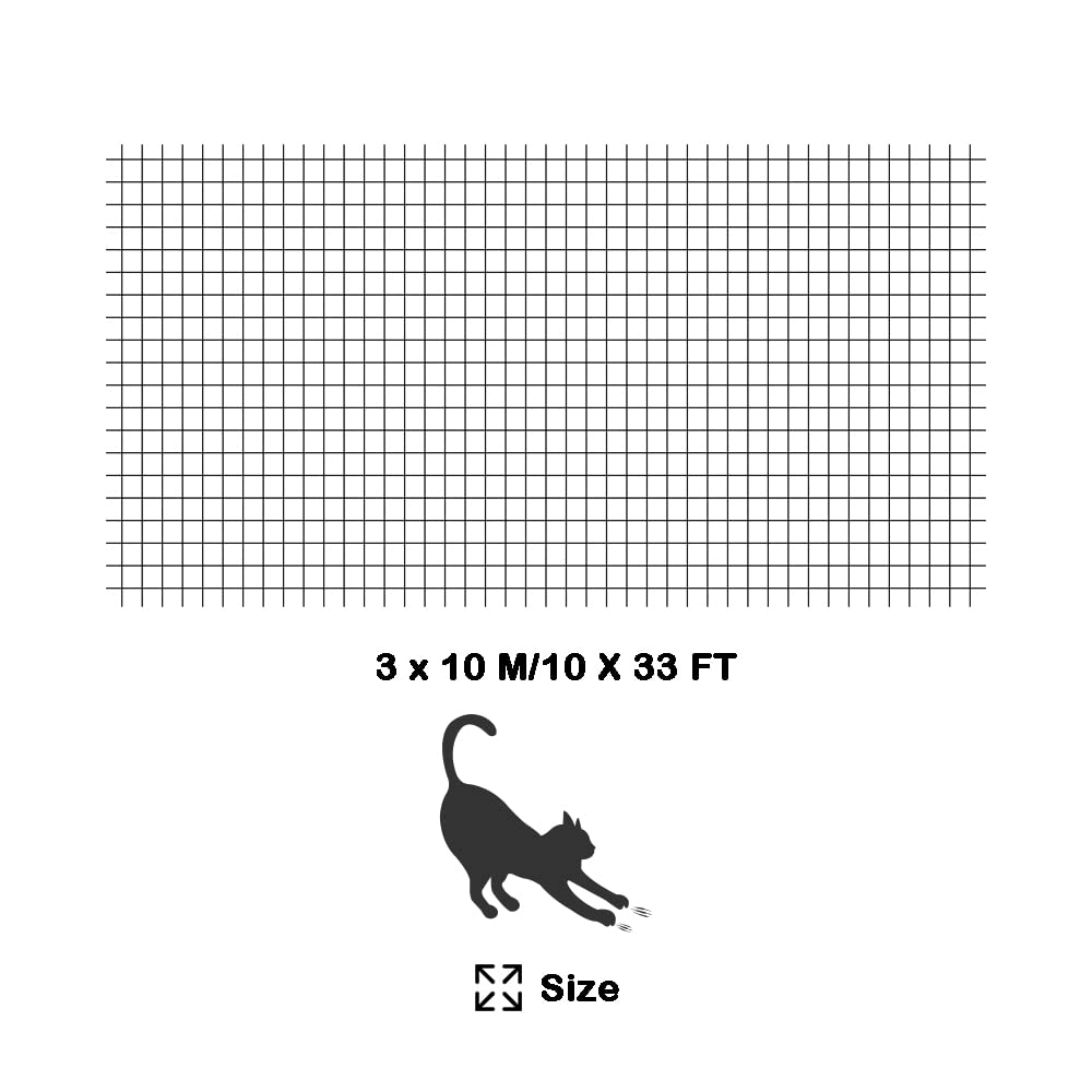 Katze Balkon Netz Katzennetz Balkonschiene Netz Katze PET Balkon Anti Fall Netz Katzenzaun Netze Transparent Nylon Haustier Mesh Zaun Anti Fall Netz für Balkon Fenster Treppen (3 x 10 m, Schwarz)