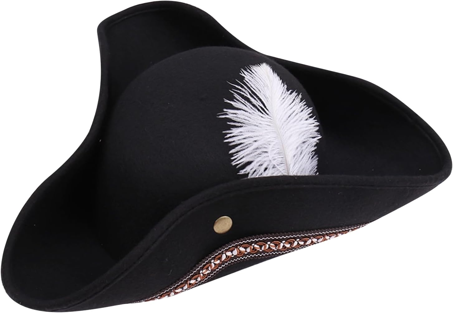 Adult Tricorn Pirate Hat with Feather for Halloween, Black Pirate Captain Hat for Colonial Revolutionary, for Women Men