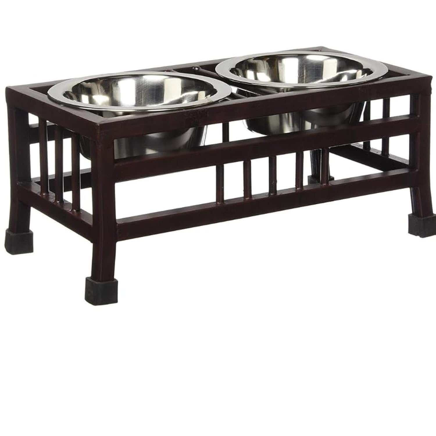 Dog Trust Dog Bowls for Large Dogs - Elevated with Stand - Modern American Walnut Wood, Durable Stainless Steel - Raised Dog Feeder for Food and Water350 ML X 2 Bowl