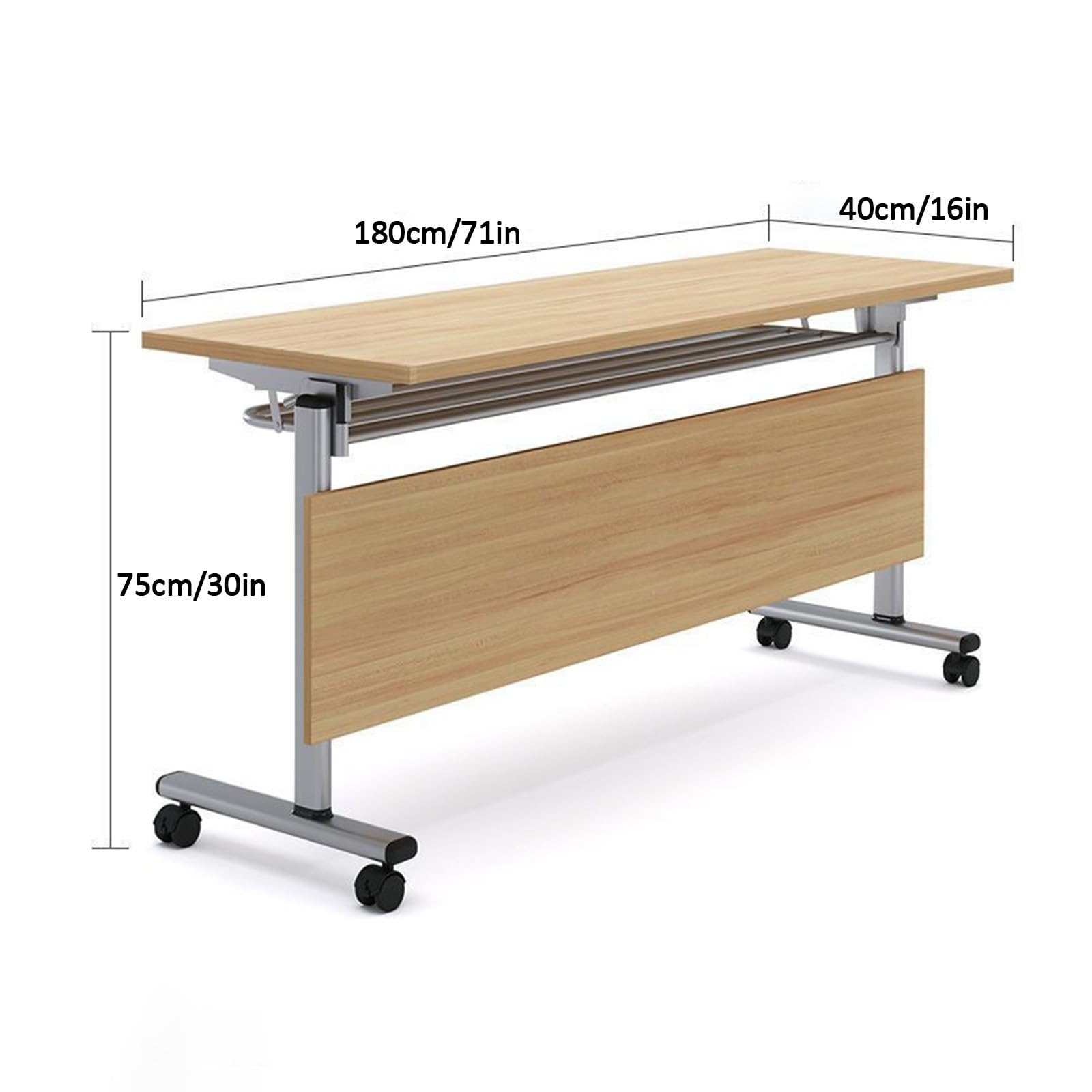 Składany stół konferencyjny z cichymi kółkami – nowoczesne biurko do sali konferencyjnej, klasy, recepcji i sali treningowej, beżowe (180 x 40 x 76 cm)