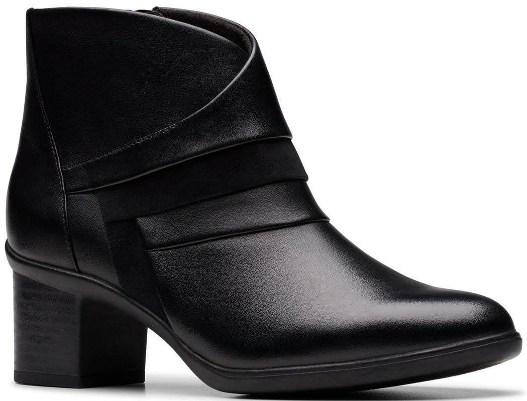 Clarks Womens Shaya Sky Dress Boot Black Leather Size 8 5 Wide