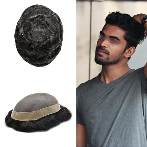 Pieza de pelo para hombre, tupé duradero fino mono sistemas de reemplazo de cabello tupé para hombres, sistema de cabello humano real para hombres,