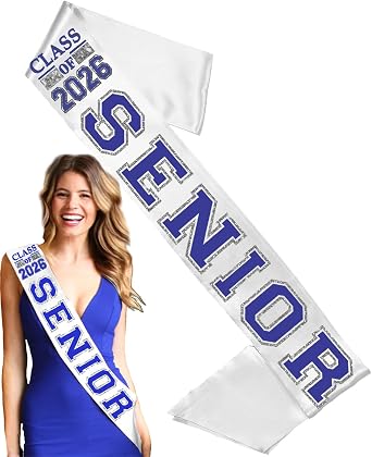 RhinestoneSash Senior 2026 Sashes Blue - Royal Blue PREMIUM GRADE SATIN Graduation Sash - High School Graduation Gifts