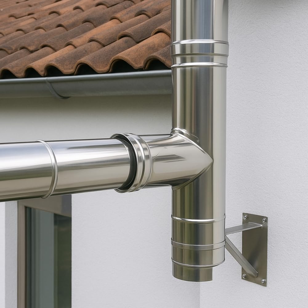 FORTUNATO Raccordo a T 90° Doppia Parete in Acciaio Inox AISI 316, Isolamento Termico, Collegamento a 90° per Canna Fumaria, Efficienza Scarico Fumi (Ø 200/250 mm)