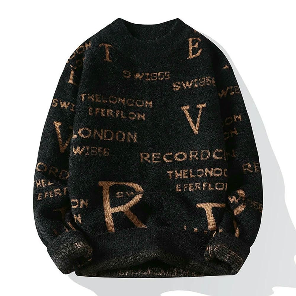 ZBDP modny sweter z literą męski sweter okrągły dekolt slim fit swetry dzianina ciepły zimowy styl codzienne ubrania męskie
