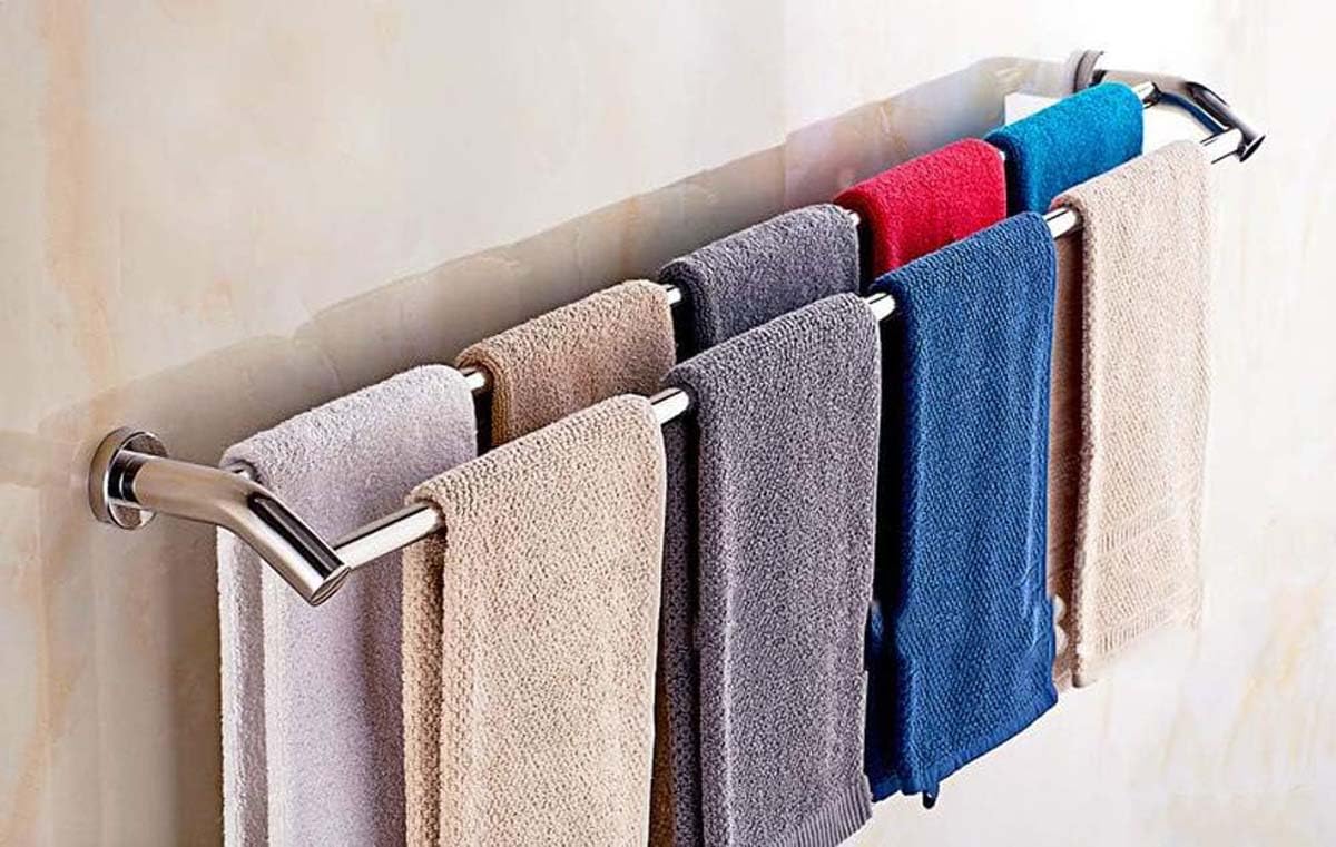 Portasciugamani doppio in acciaio inox, montaggio a parete, per bagno e cucina, lunghezza 40 cm