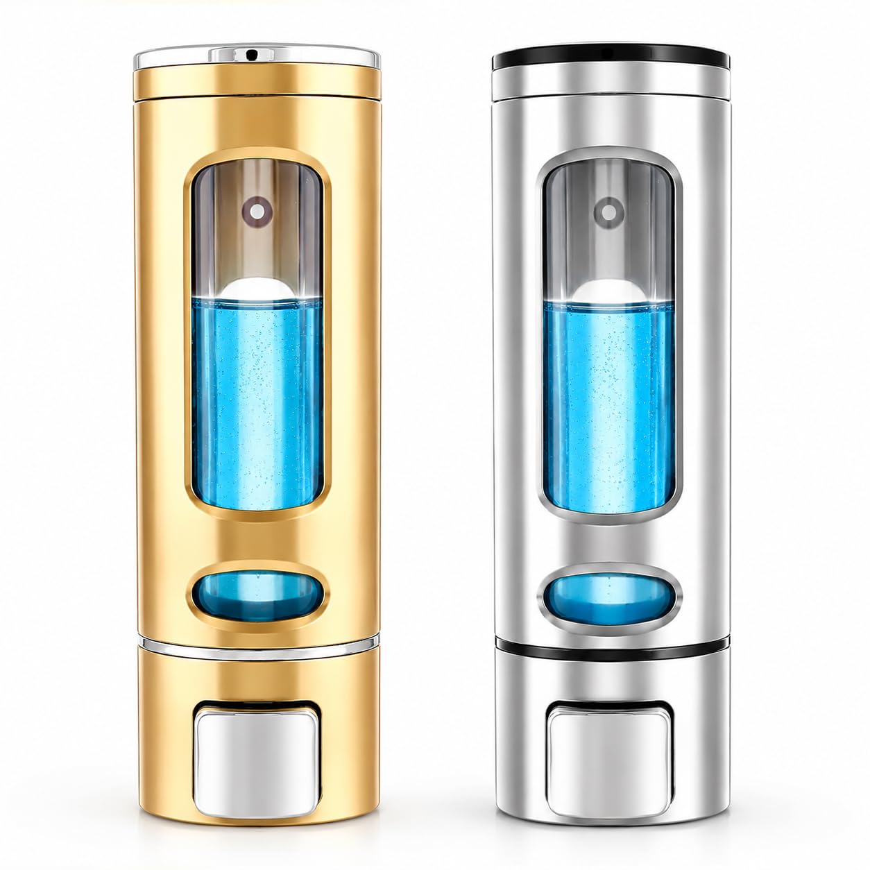 BATH GURU Abs Wall Mounted Shampoo Sanitizer Lotion Hand Dish Wash Gel Liquid Soap Dispenser for Bathroom Kitchen Pack of 2 (400 Ml, Gold & Chrome)