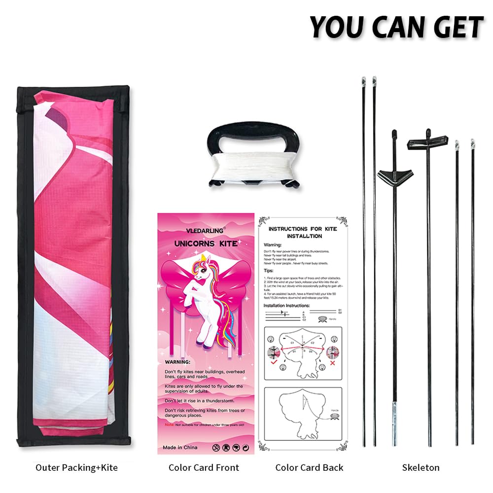 JOYIN Cometa Gigante De Unicornio – 110 Cm – Estable Y Fácil De Volar – Para Niños Y Adultos – Incluye Cuerda De 100 M
